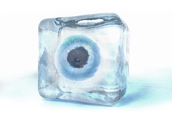 Círculo azul dentro de bloco de gelo